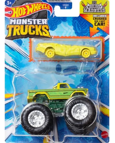 Бъги Hot Wheels Monster Trucks - Midwest madness, с количка - 1